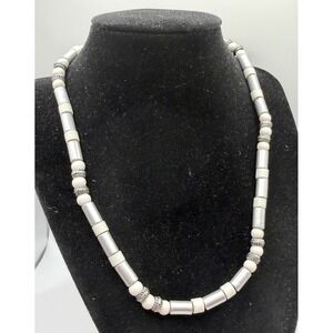 Vintage Silver‎ Tone Tube Bead Necklace Cream Spacer Beads 18"